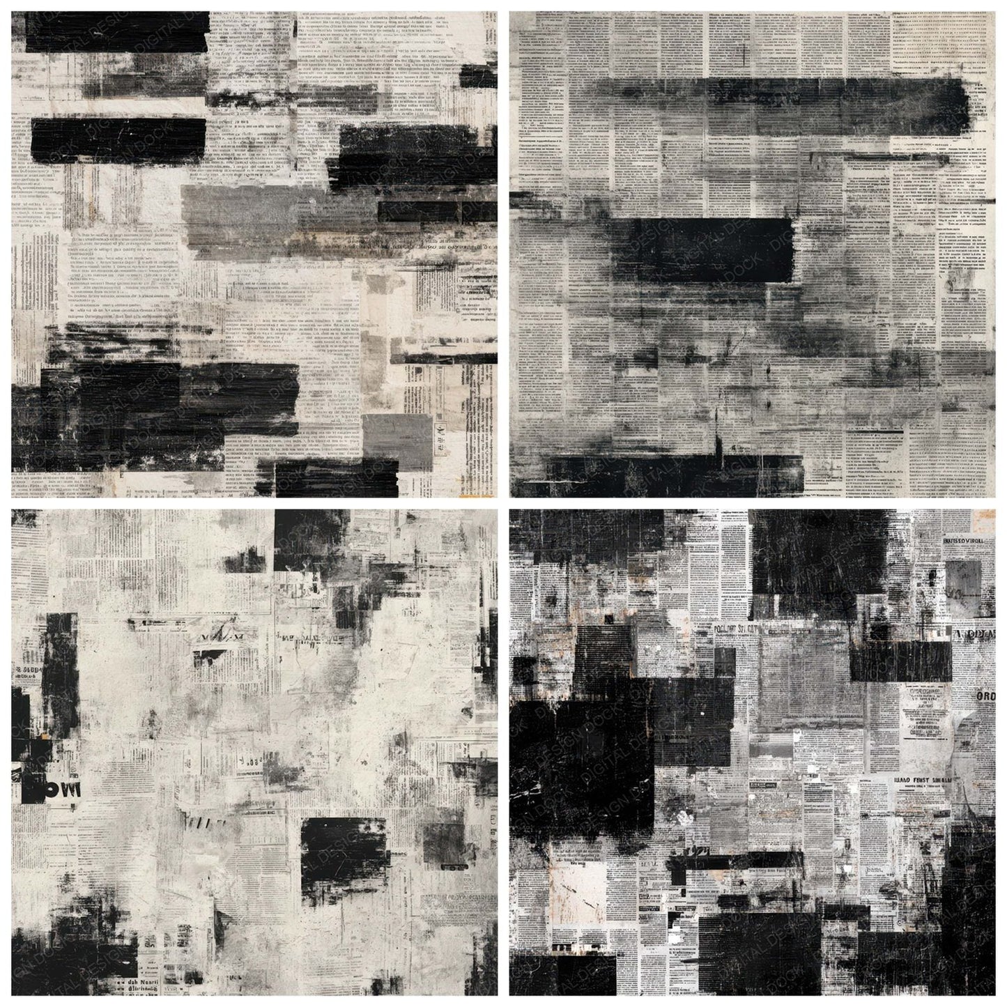 Newspaper Blackout Collage Digital Paper Pack (DDD008197)