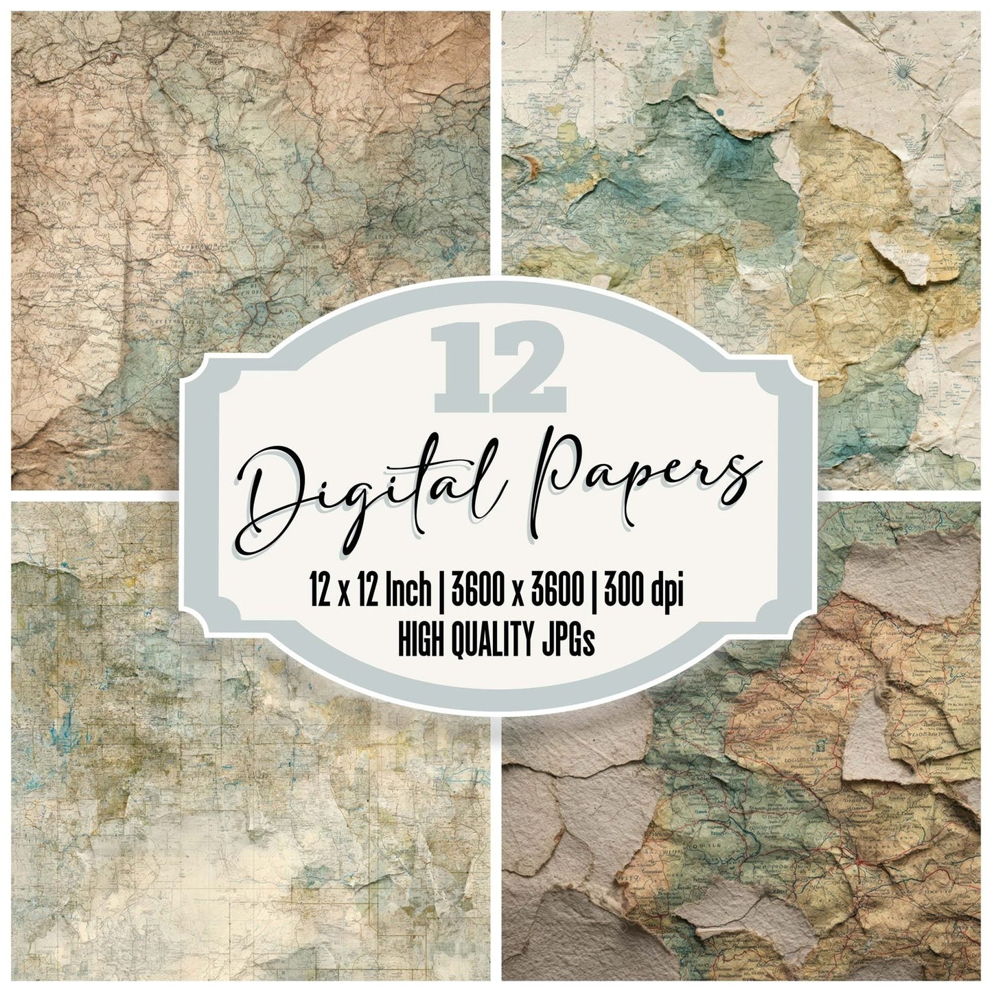 Old Map Tear Layers Digital Paper Pack (DDD008198)