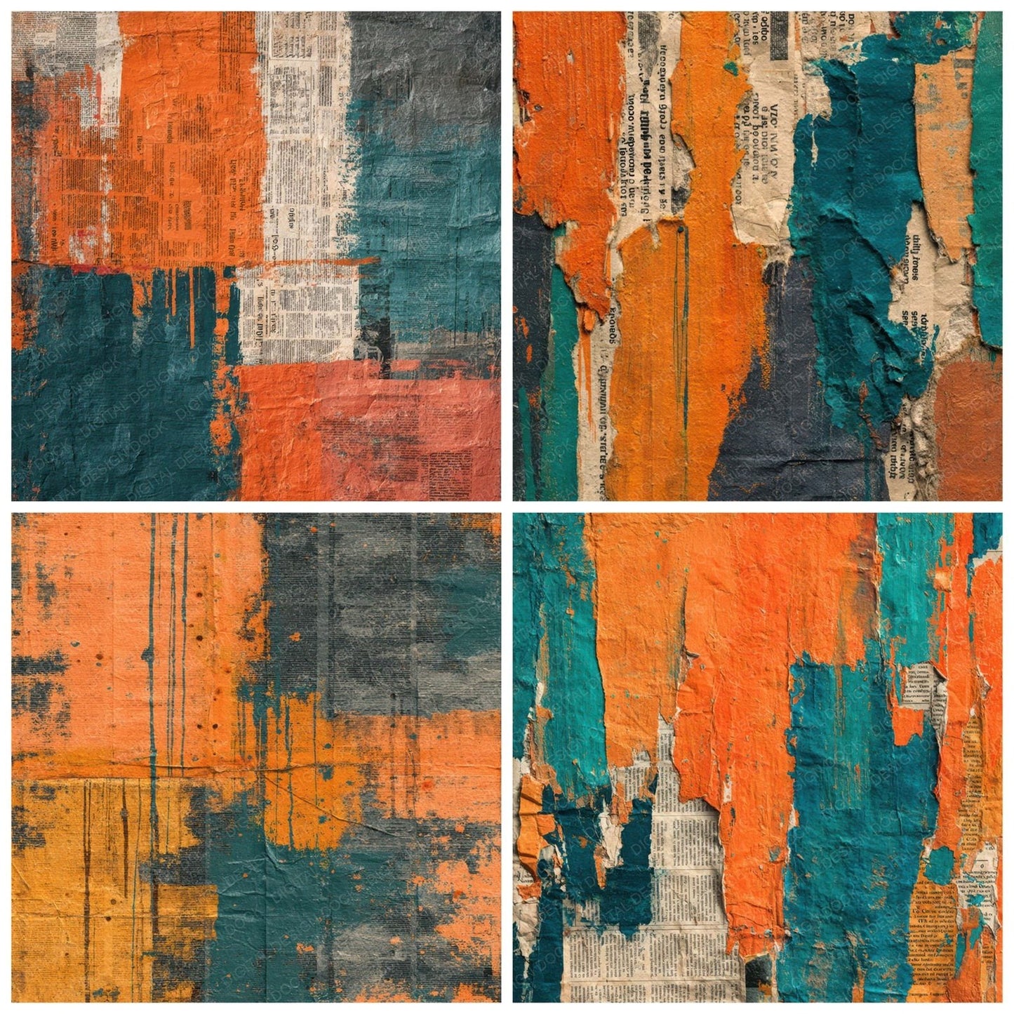 Painted Newspaper Layers Digital Paper Pack (DDD008199)