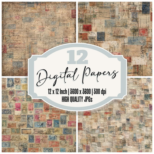 Vintage Stamp Collage Digital Paper Pack (DDD008207)