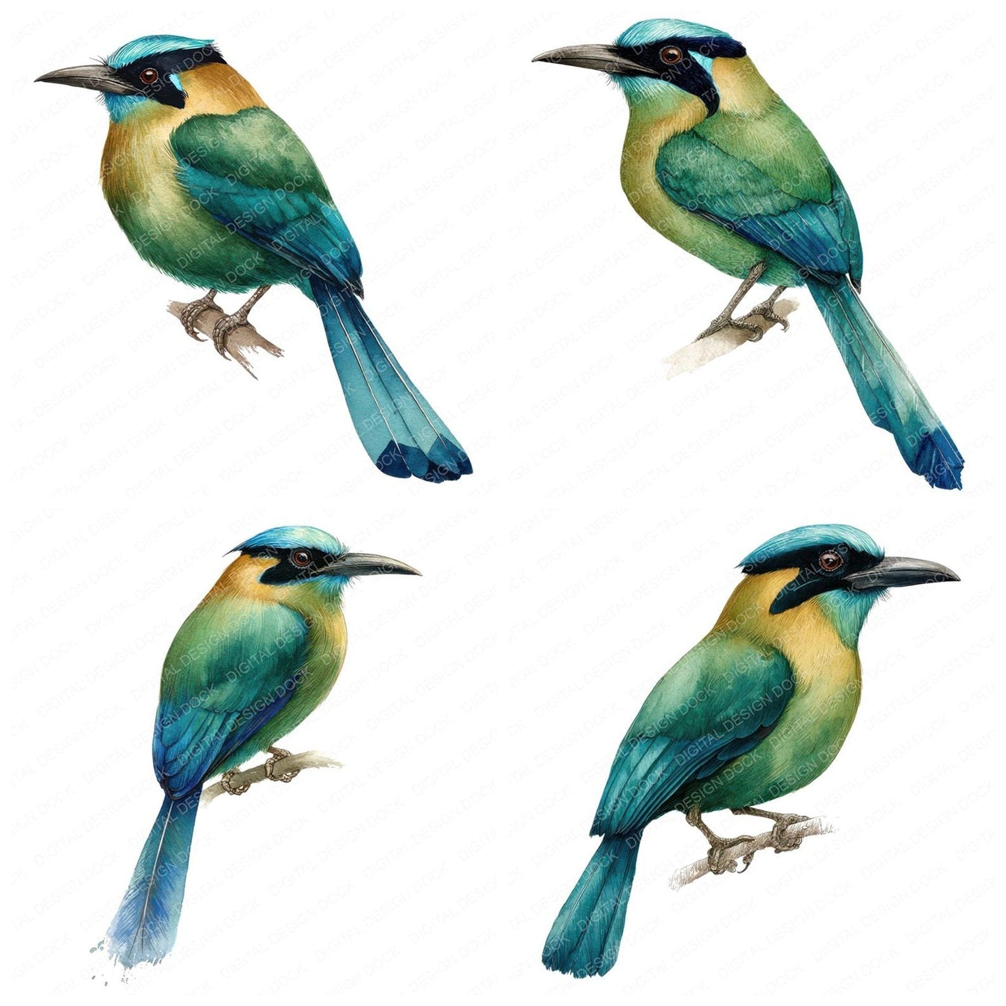 Blue Crowned Motmot Exotic Bird Clipart Set (DDD008208)