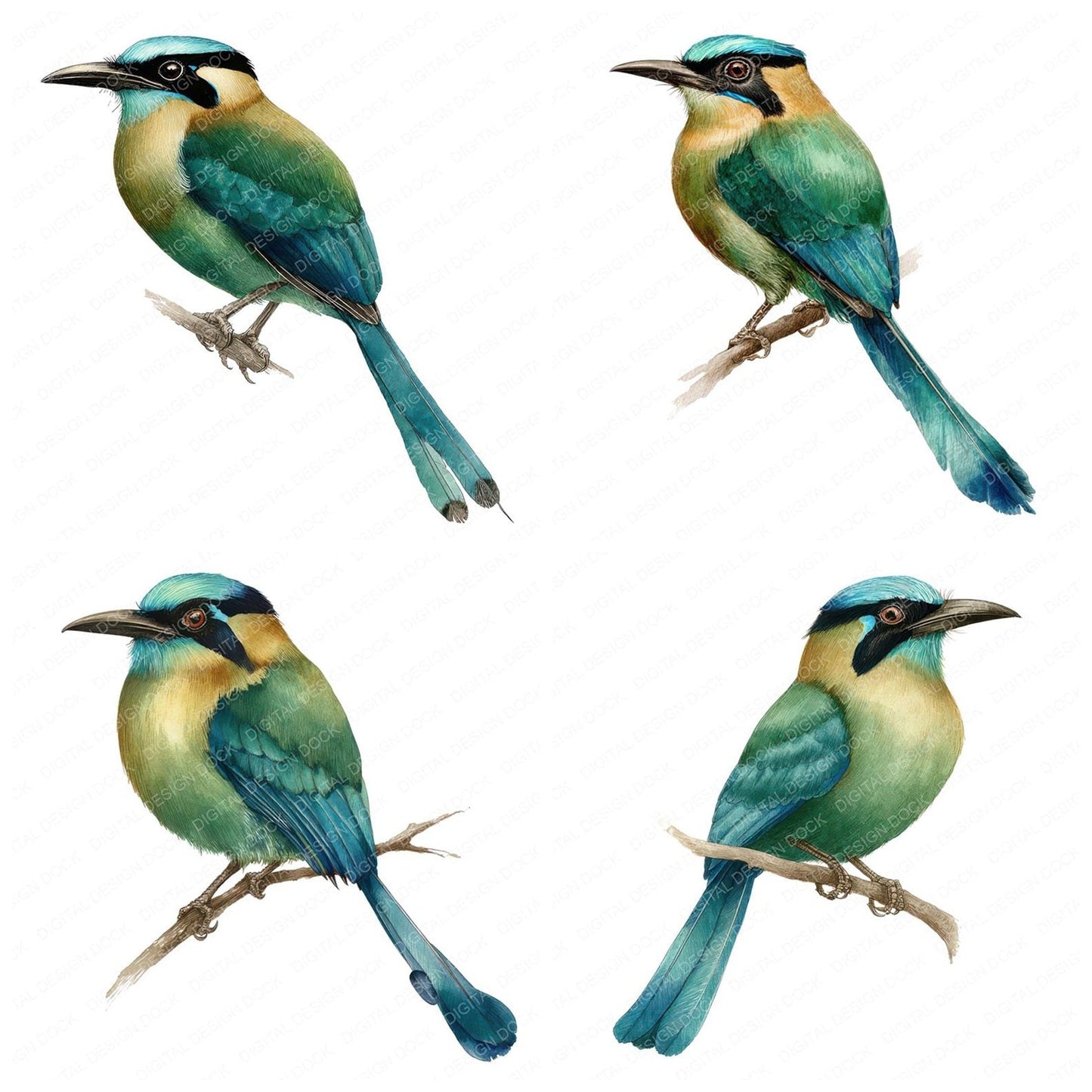 Blue Crowned Motmot Exotic Bird Clipart Set (DDD008208)