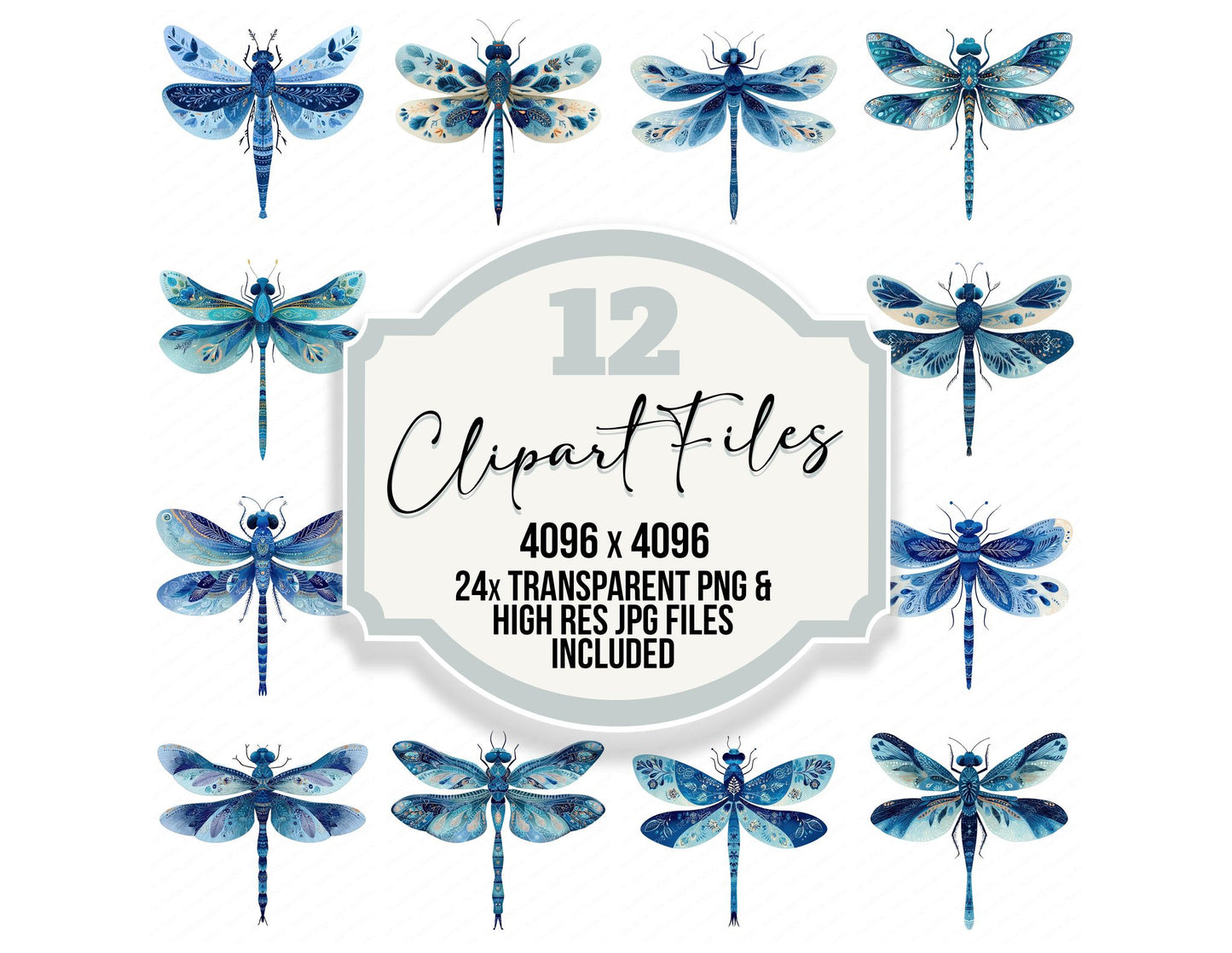 Indigo Folk Art Dragonfly Clipart Set (DDD008214)