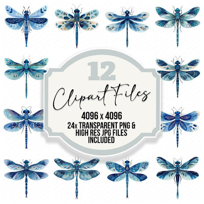 Indigo Folk Art Dragonfly Clipart Set (DDD008214)