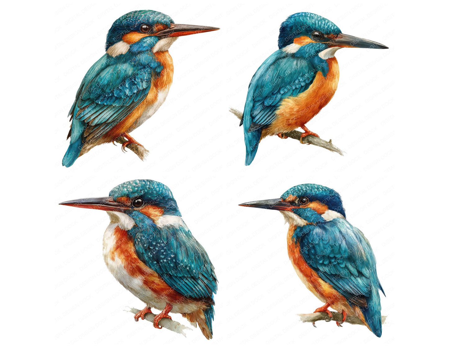 Malachite Kingfisher Exotic Bird Clipart Set (DDD008217)