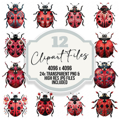 Red Folk Art Ladybird Clipart Set (DDD008218)