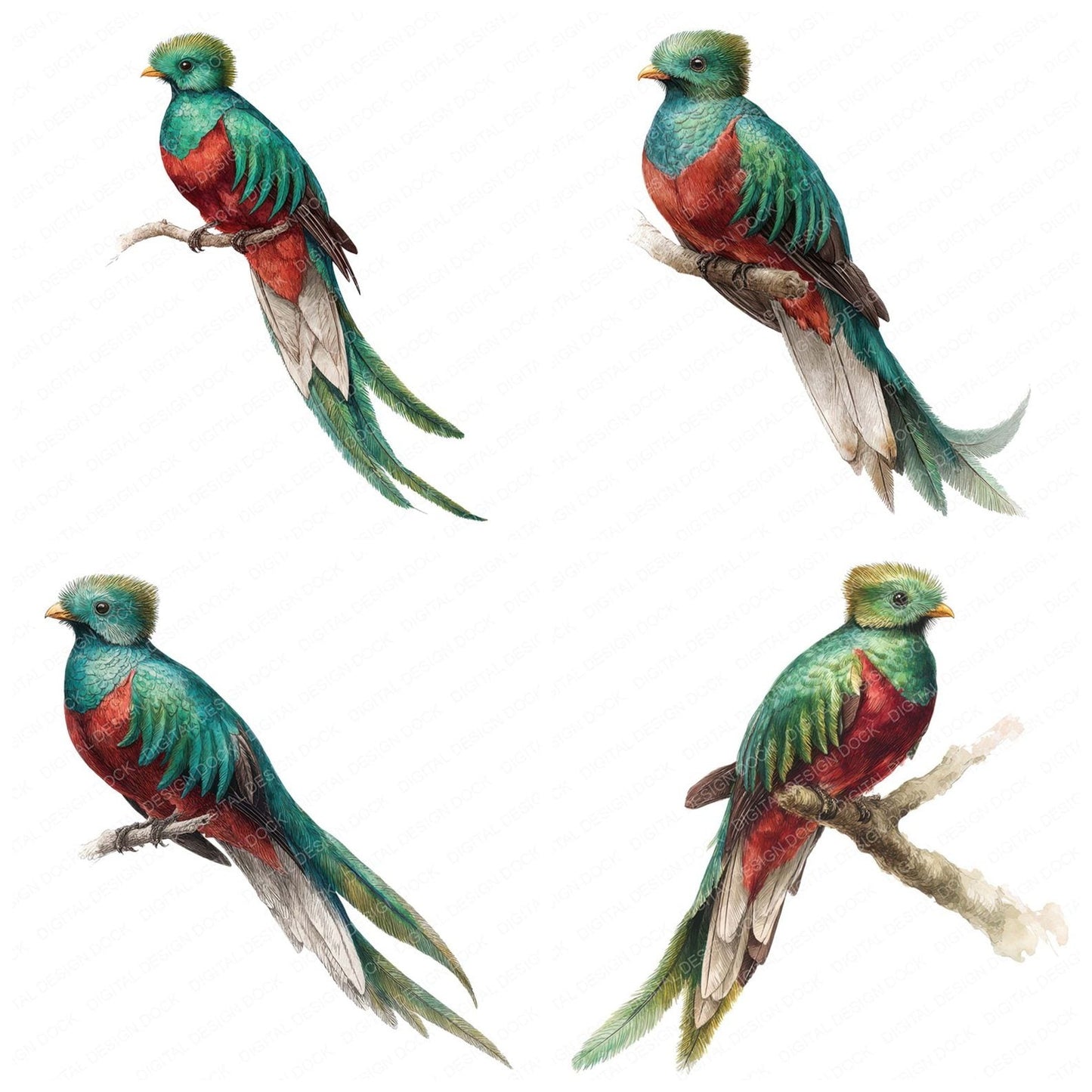 Resplendent Quetzal Exotic Bird Clipart Set (DDD008220)