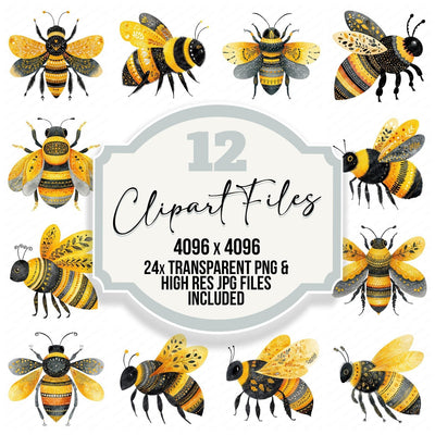 Yellow Folk Art Bee Clipart Set (DDD008227)