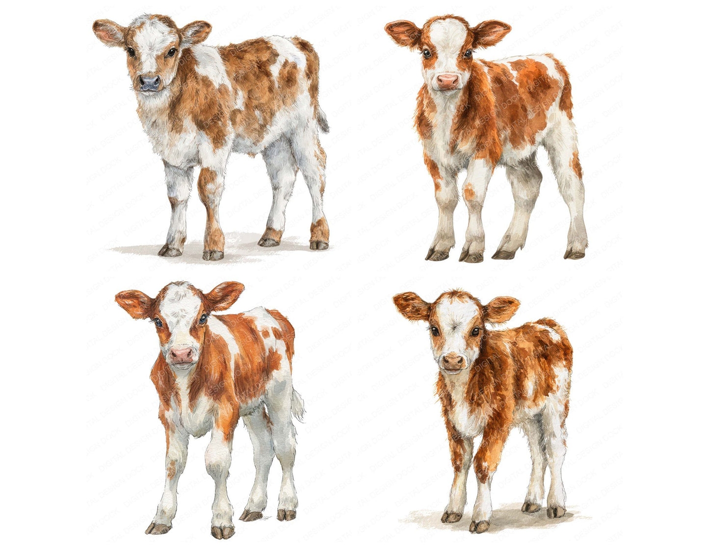 Cute Little Calf Clipart Set (DDD008230)