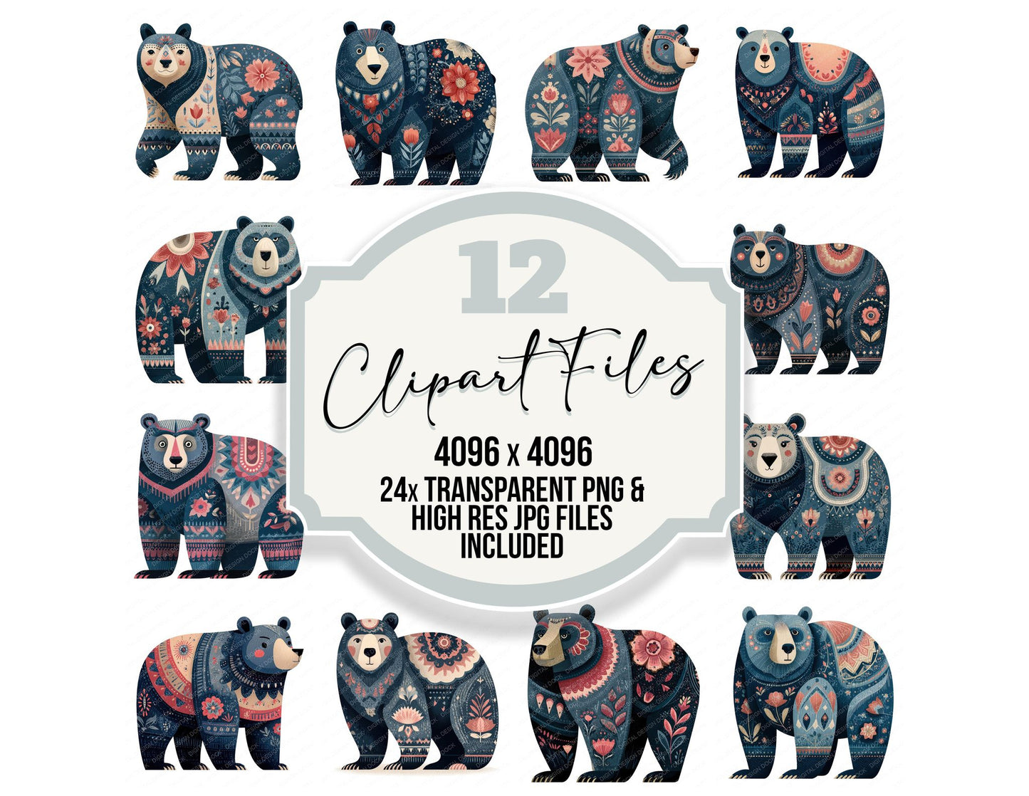 Folk Art Bear Clipart Set (DDD008250)