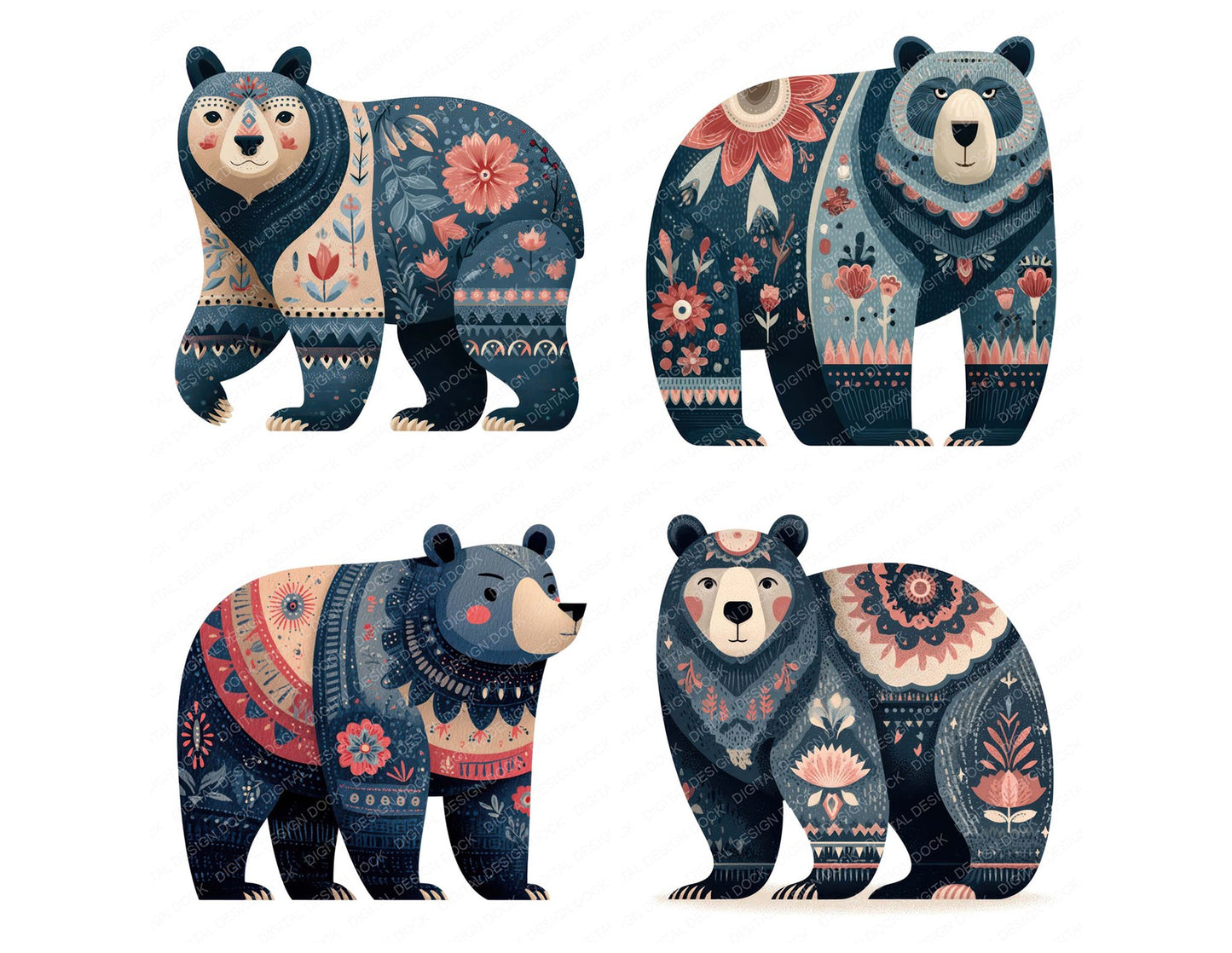 Folk Art Bear Clipart Set (DDD008250)