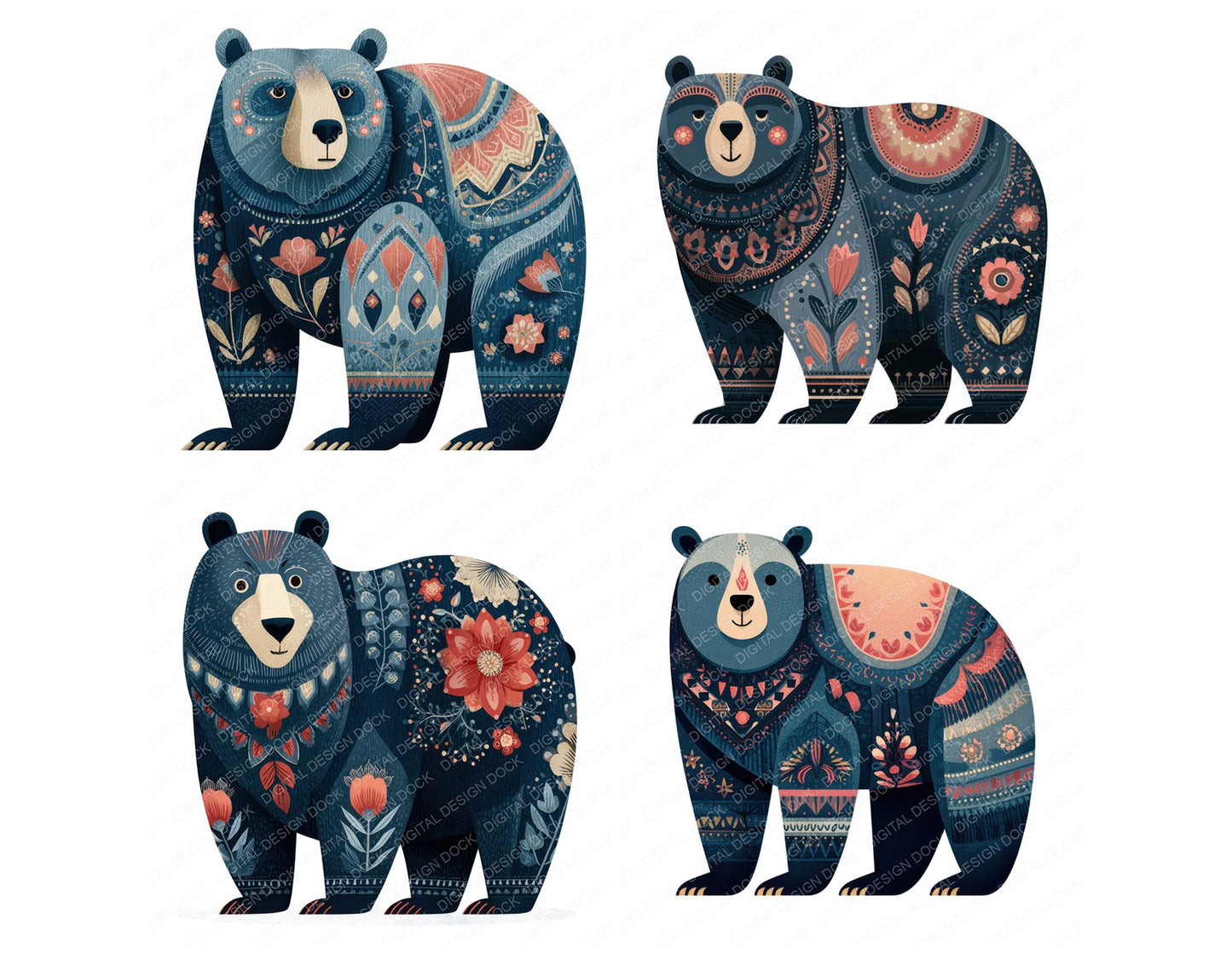 Folk Art Bear Clipart Set (DDD008250)