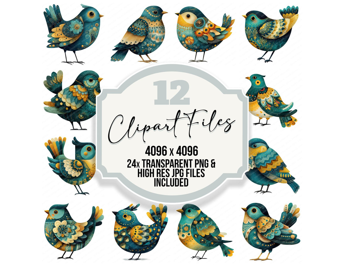Folk Art Bird Clipart Set (DDD008251)