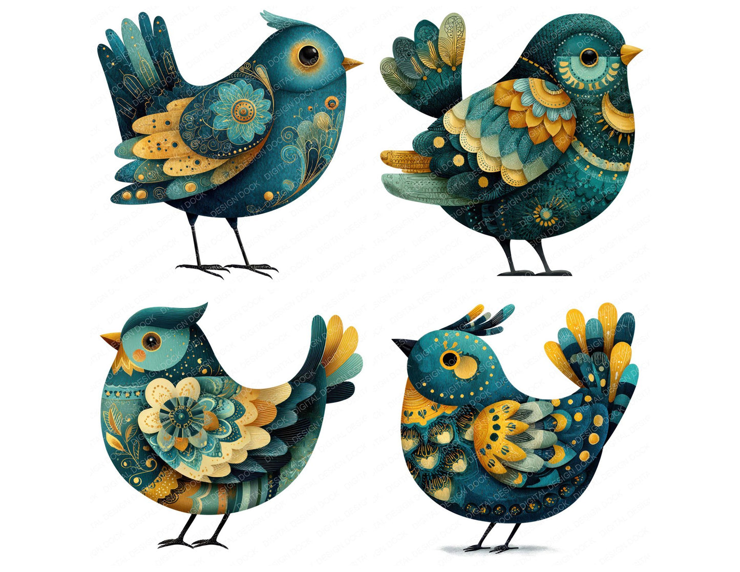 Folk Art Bird Clipart Set (DDD008251)