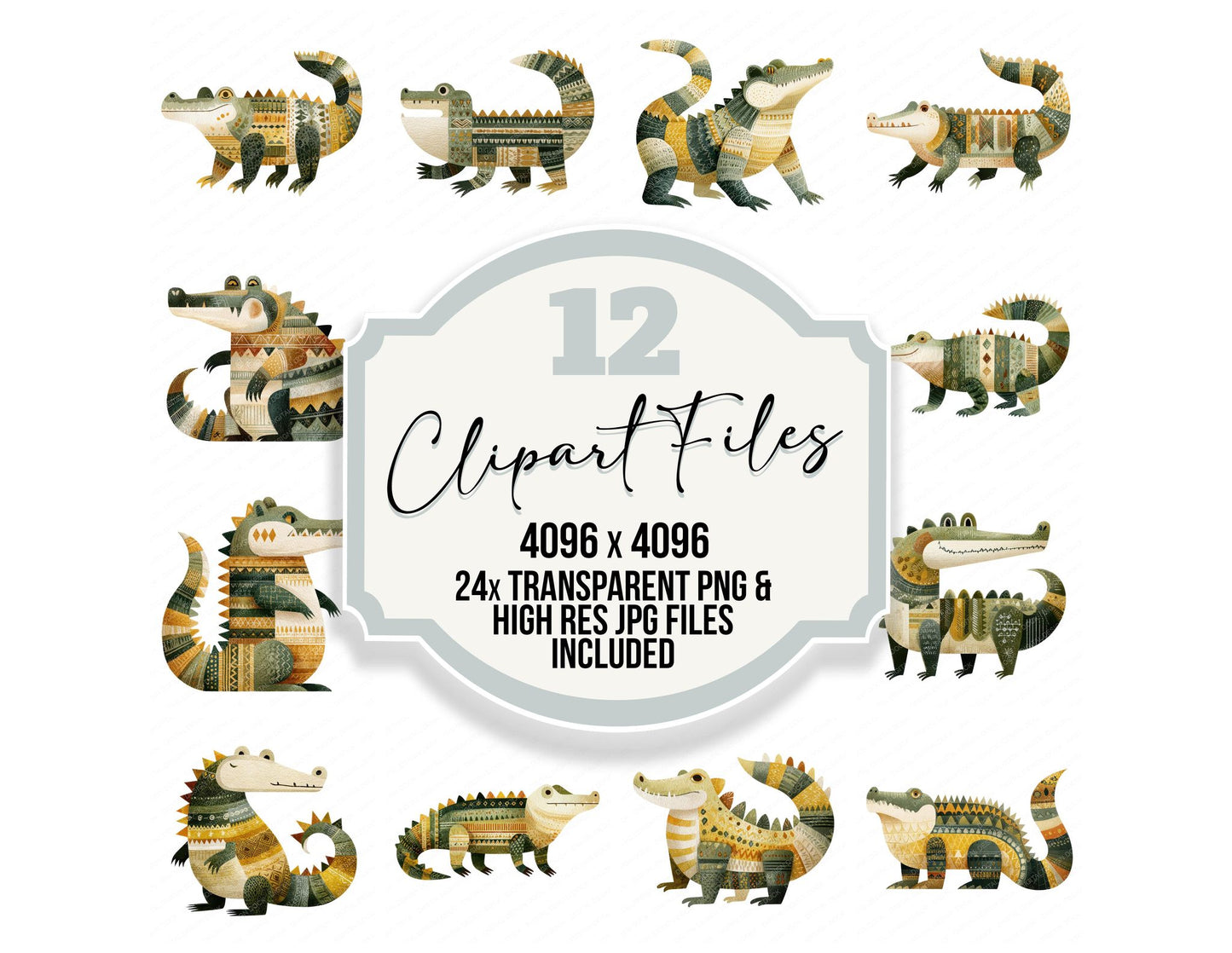 Folk Art Crocodile Clipart Set (DDD008252)