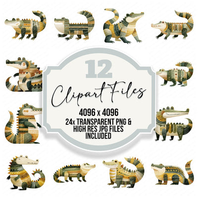 Folk Art Crocodile Clipart Set (DDD008252)