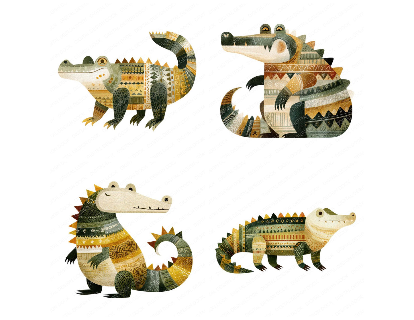 Folk Art Crocodile Clipart Set (DDD008252)