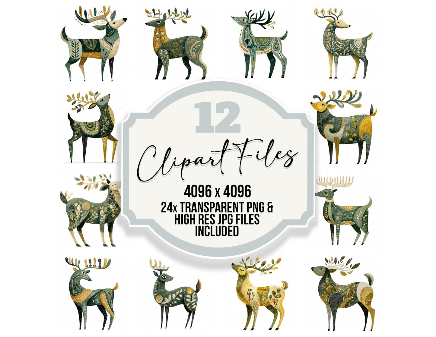 Folk Art Deer Clipart Set (DDD008253)