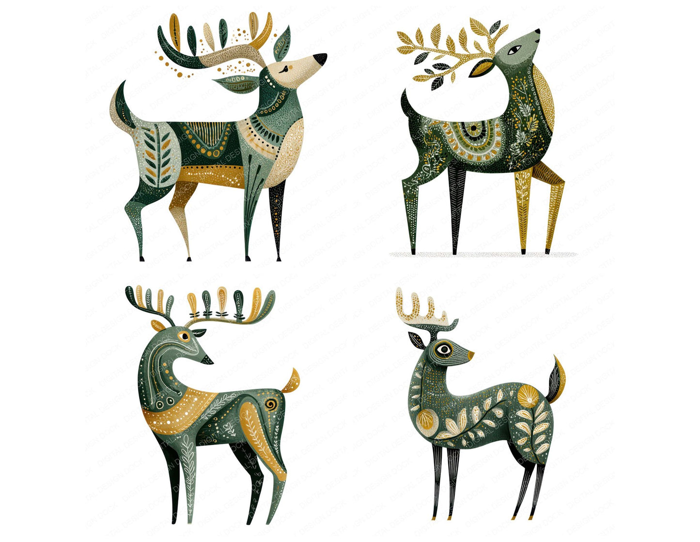 Folk Art Deer Clipart Set (DDD008253)