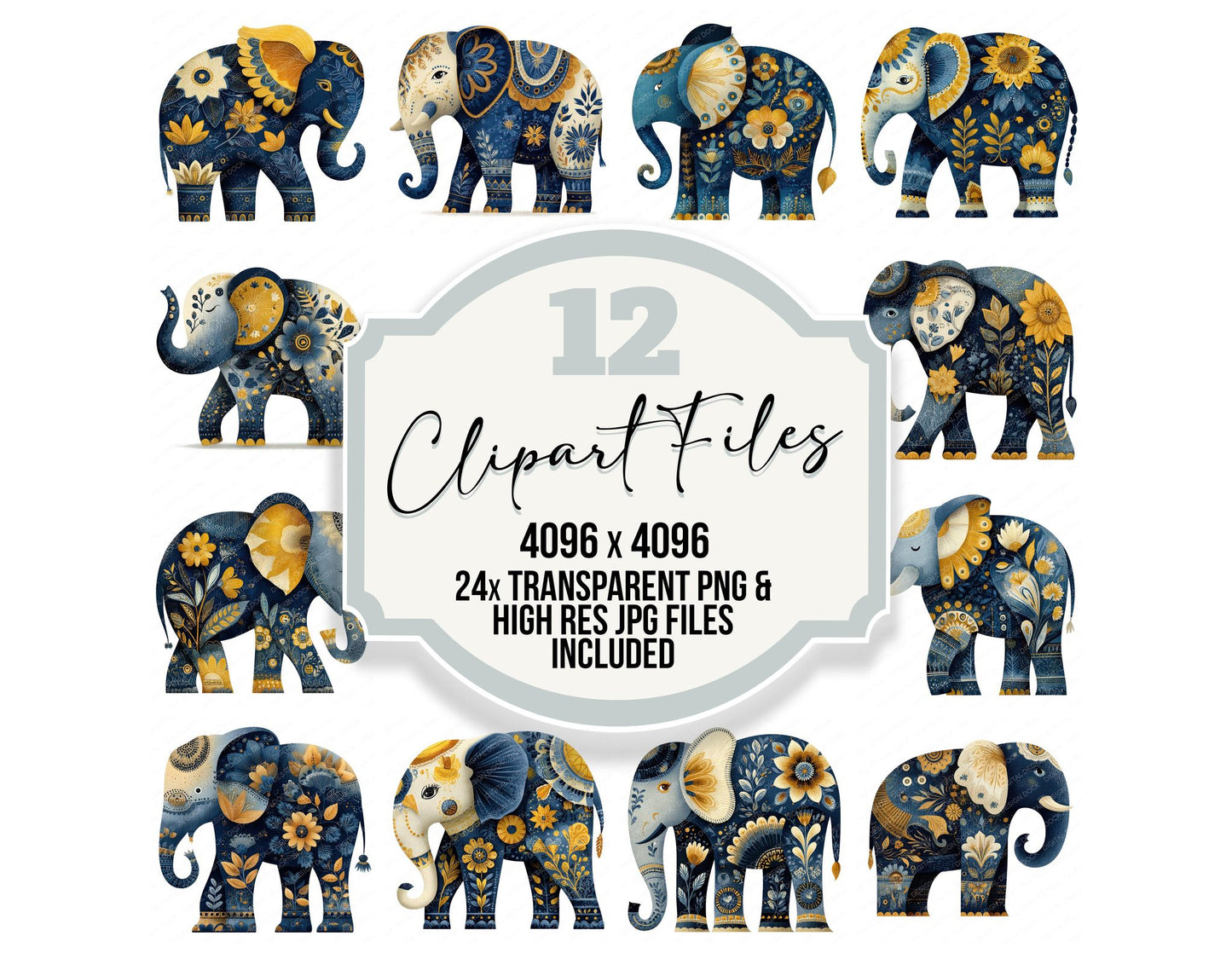Folk Art Elephant Clipart Set (DDD008254)
