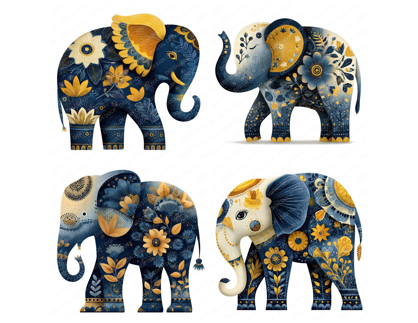 Folk Art Elephant Clipart Set (DDD008254)