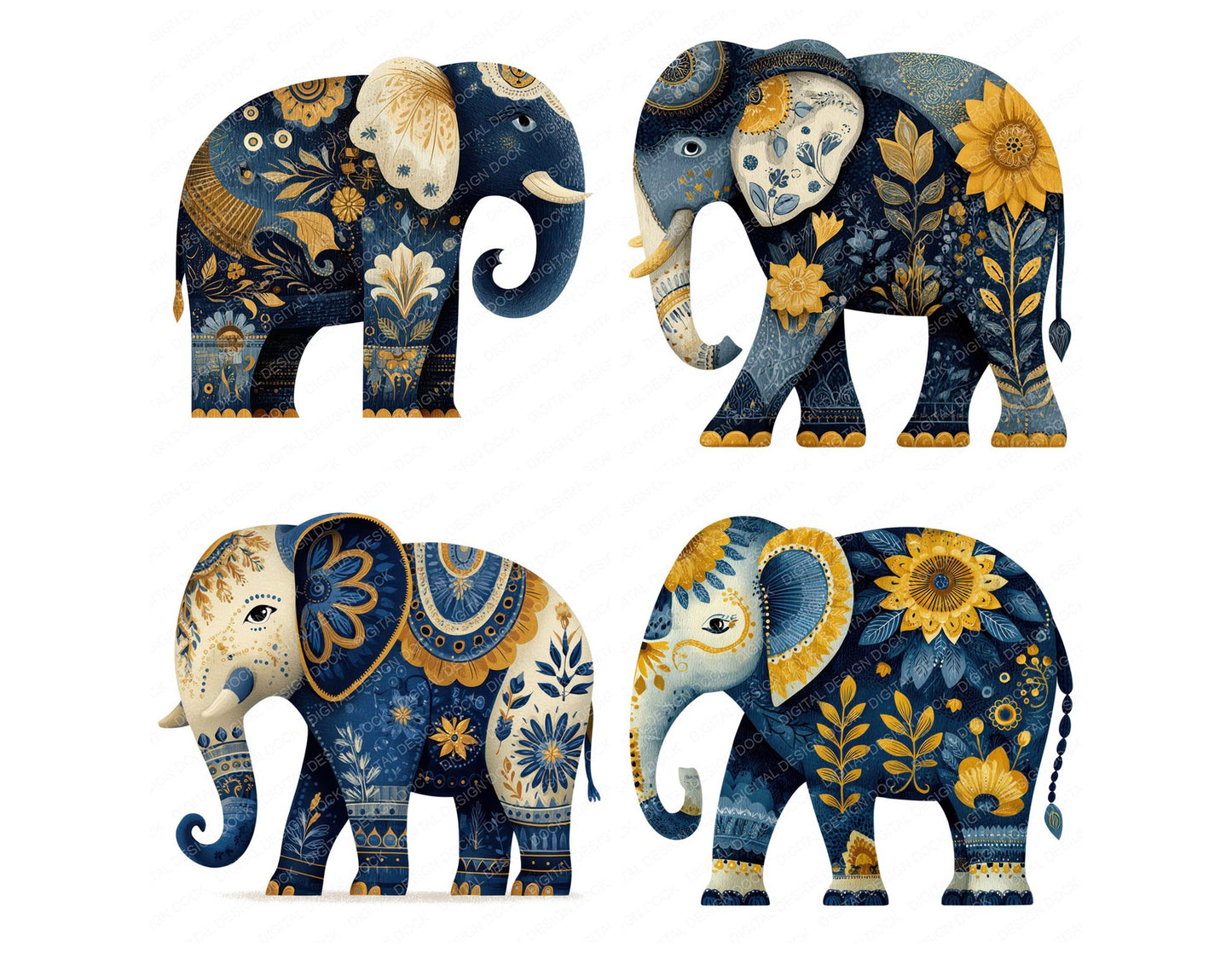 Folk Art Elephant Clipart Set (DDD008254)