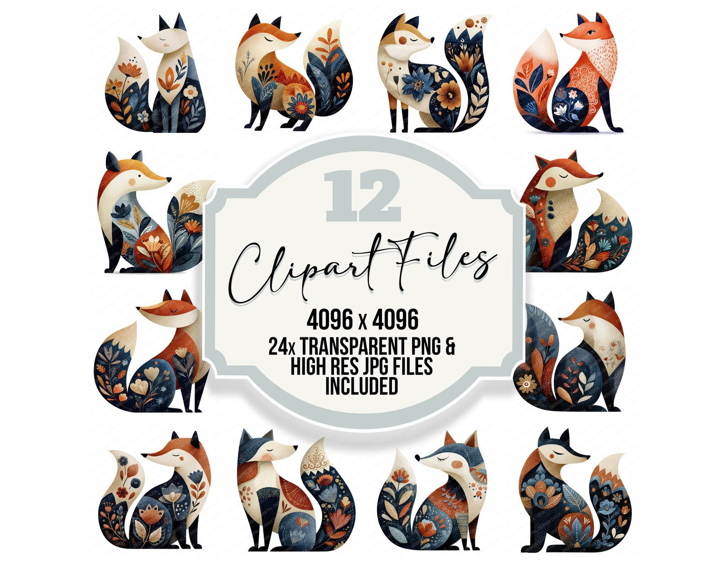 Folk Art Fox Clipart Set (DDD008256)