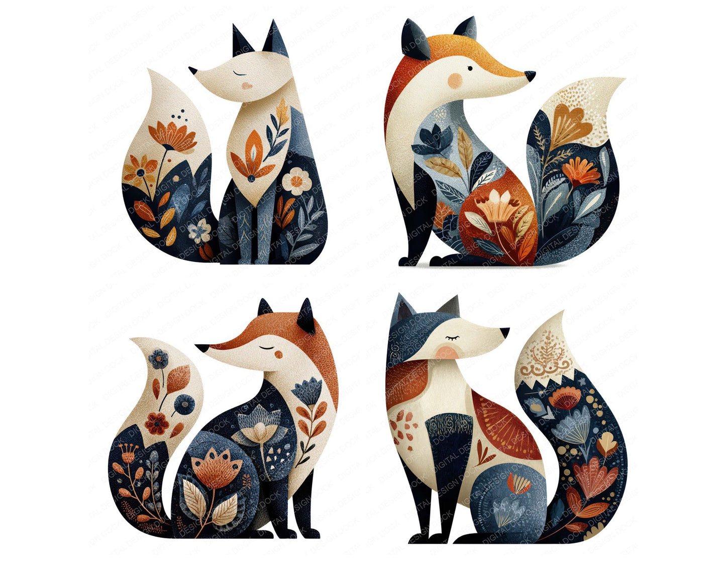Folk Art Fox Clipart Set (DDD008256)