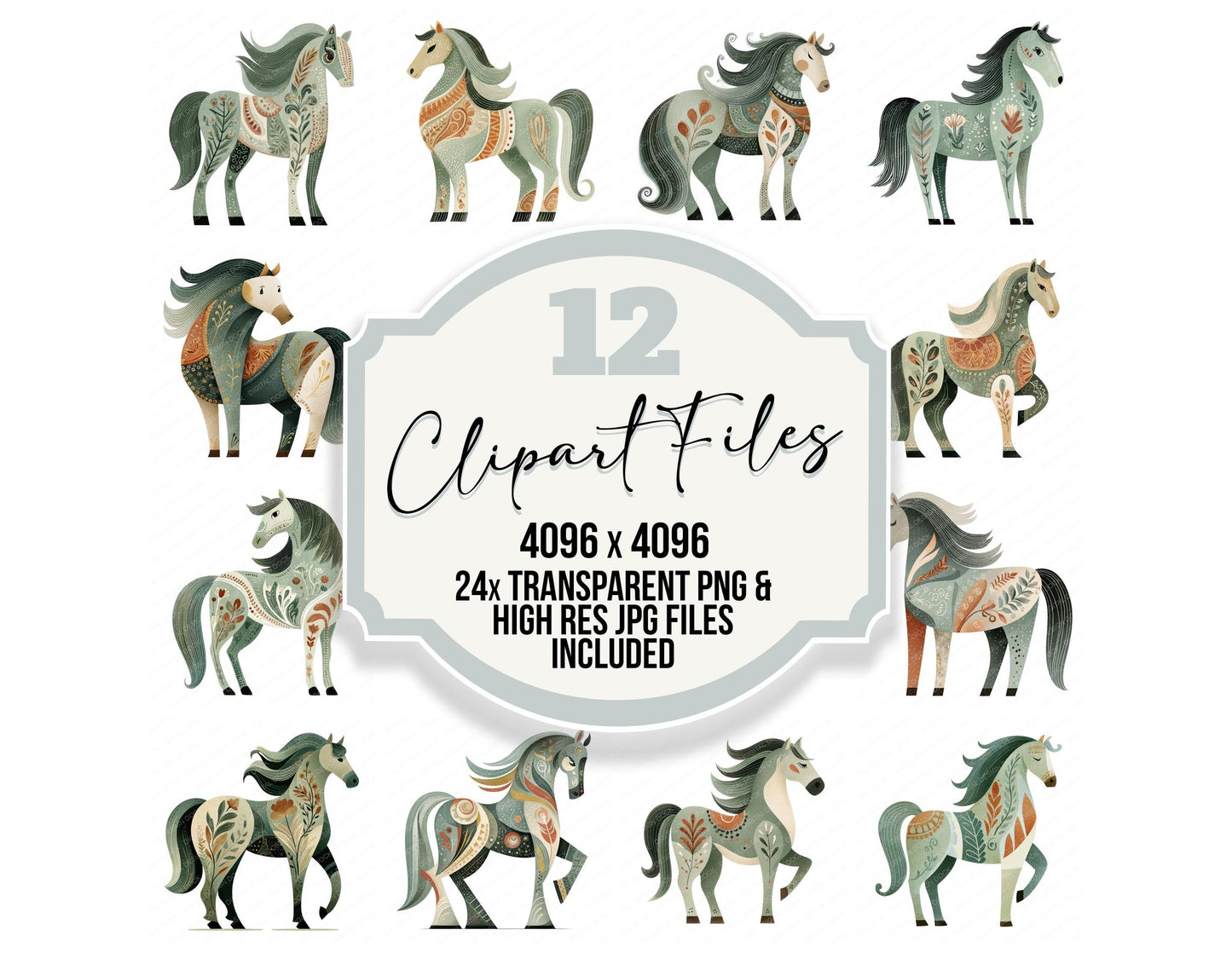 Folk Art Horse Clipart Set (DDD008258)