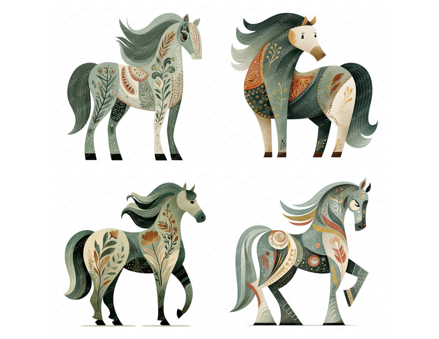 Folk Art Horse Clipart Set (DDD008258)
