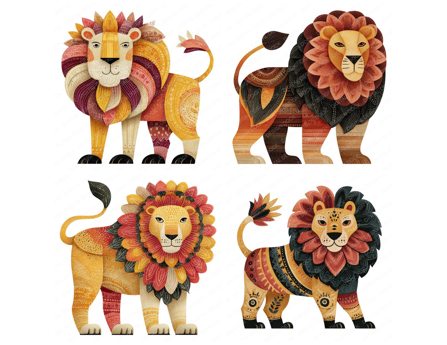 Folk Art Lion Clipart Set (DDD008259)