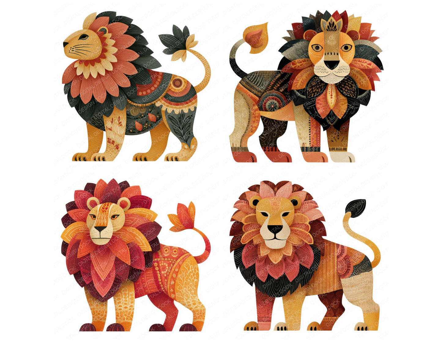 Folk Art Lion Clipart Set (DDD008259)