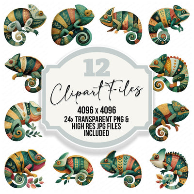 Folk Art Chameleon Clipart Set (DDD008269)