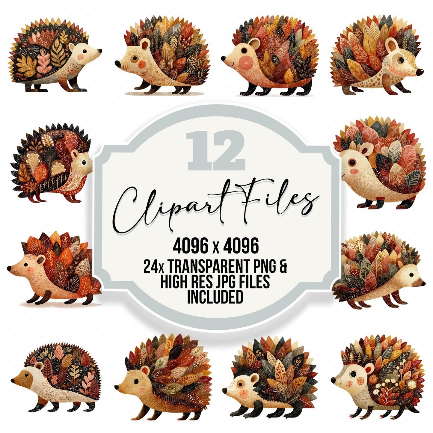 Folk Art Hedgehog Clipart Set (DDD008270)
