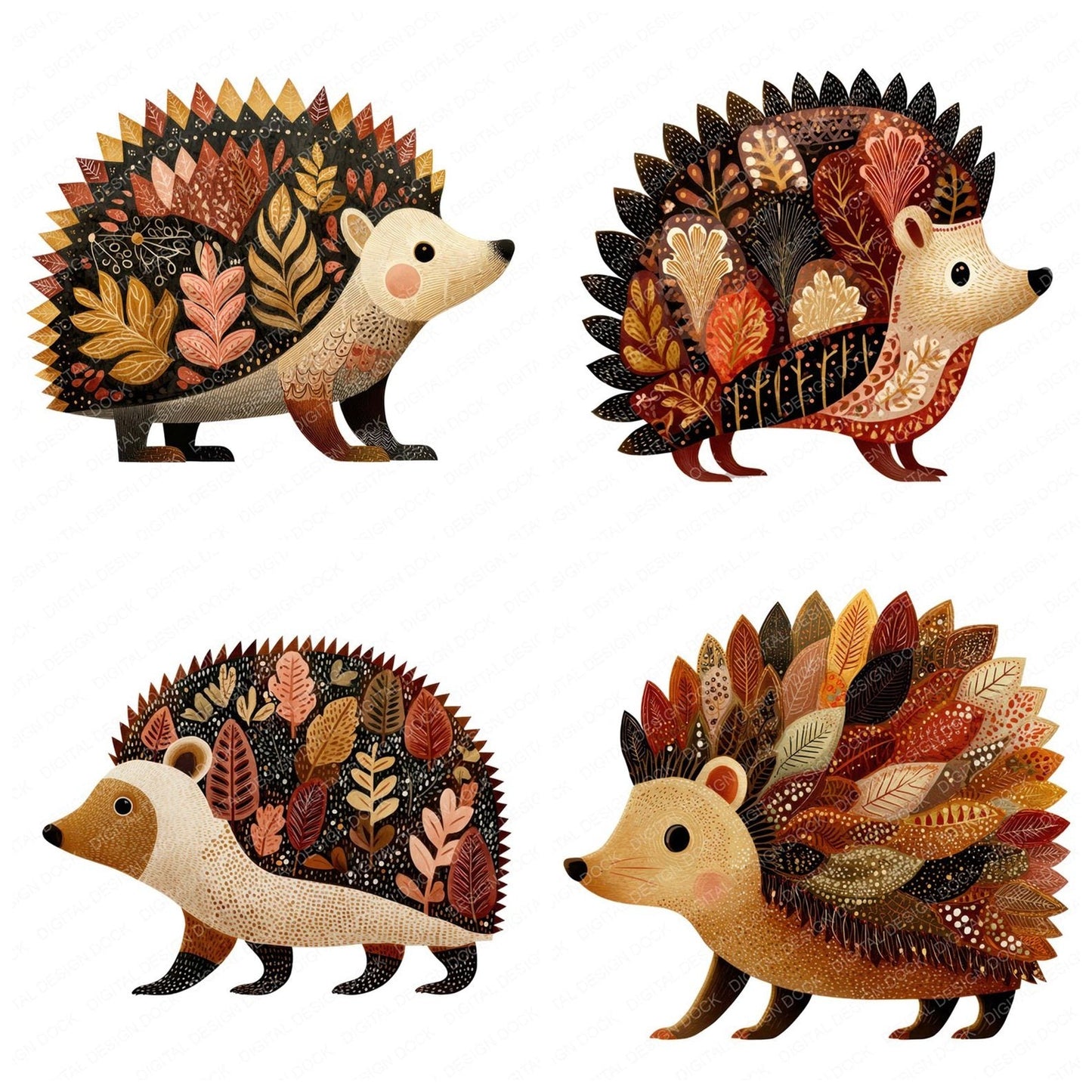 Folk Art Hedgehog Clipart Set (DDD008270)
