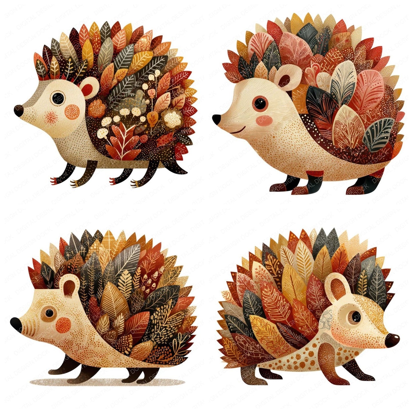 Folk Art Hedgehog Clipart Set (DDD008270)