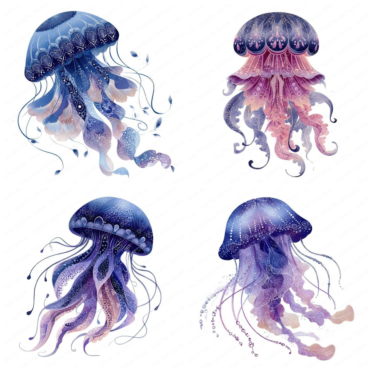 Folk Art Jellyfish Clipart Set (DDD008271)