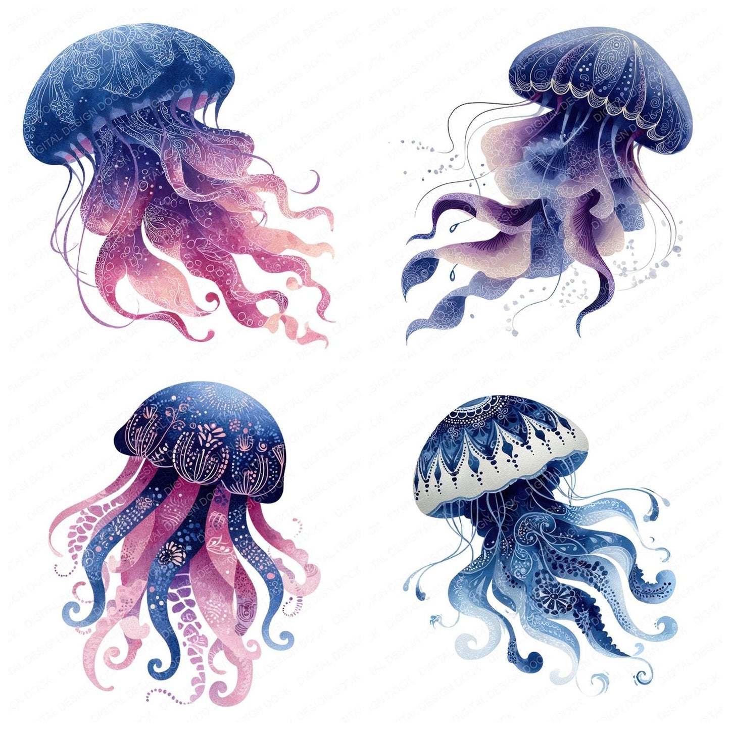 Folk Art Jellyfish Clipart Set (DDD008271)
