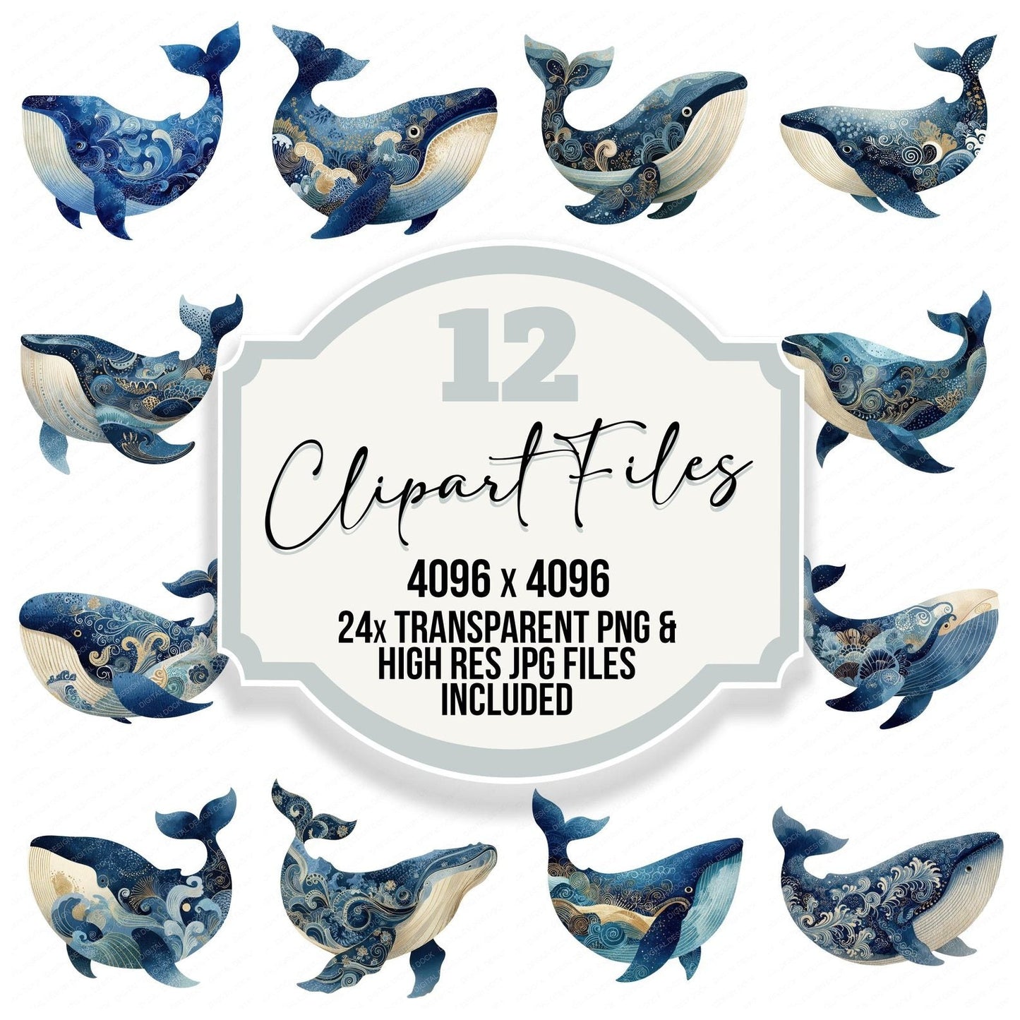 Folk Art Whale Clipart Set (DDD008274)
