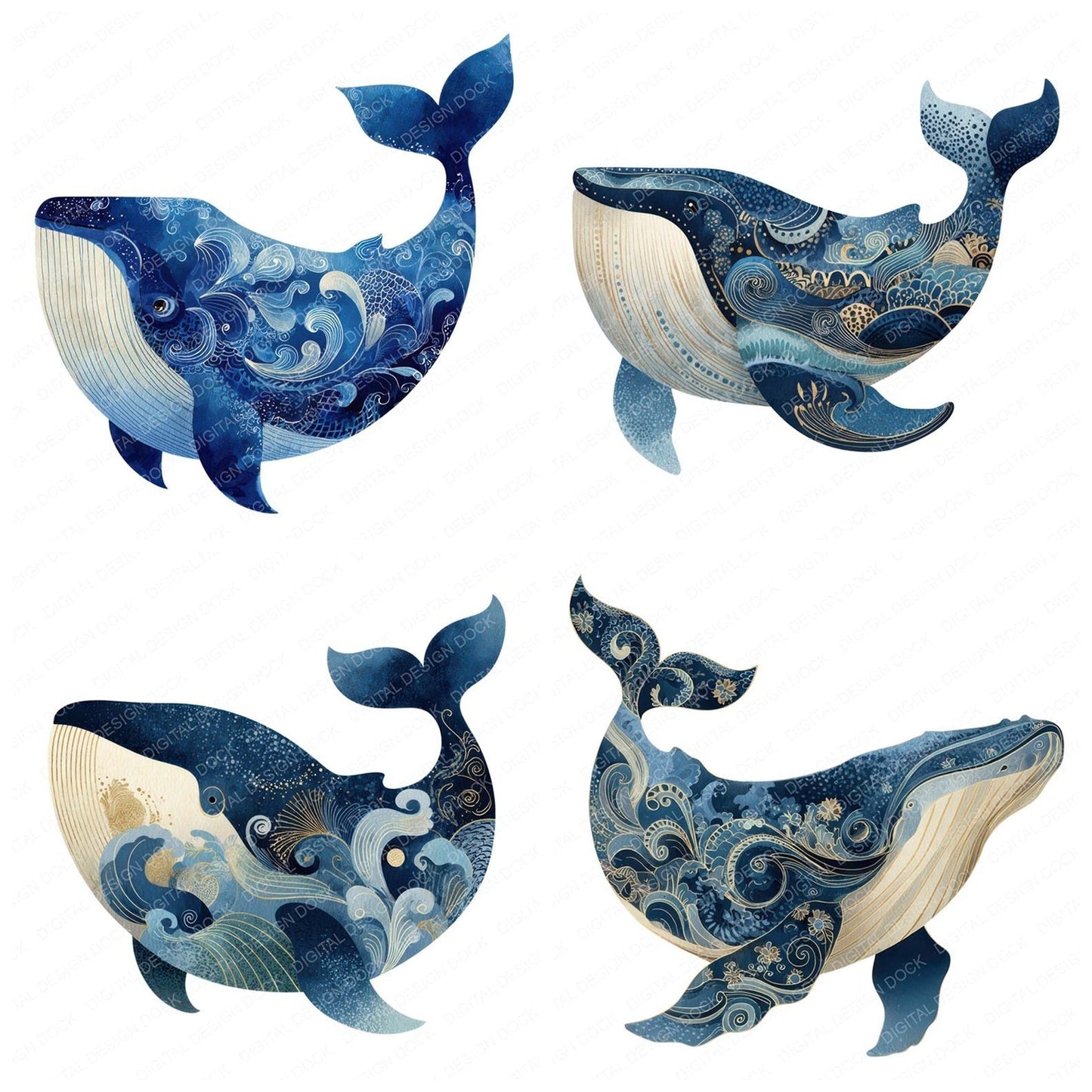 Folk Art Whale Clipart Set (DDD008274)