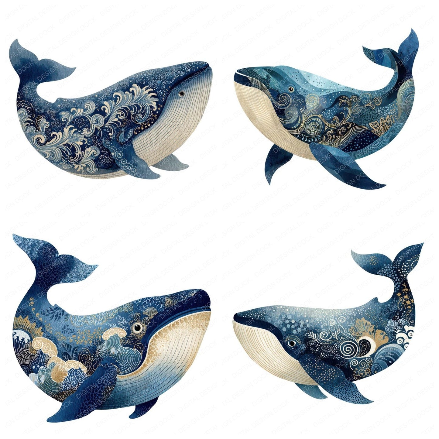 Folk Art Whale Clipart Set (DDD008274)