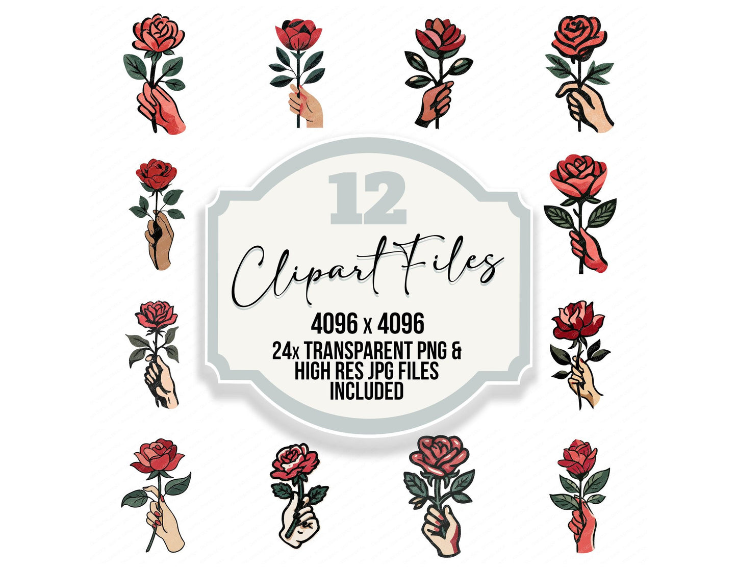 Minimal Hand Rose Clipart Set (DDD008277)