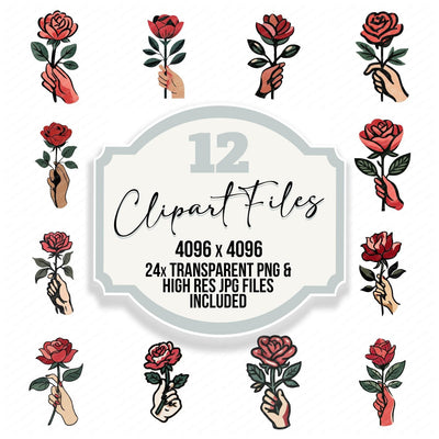 Minimal Hand Rose clipart set cover showing the designs and file details