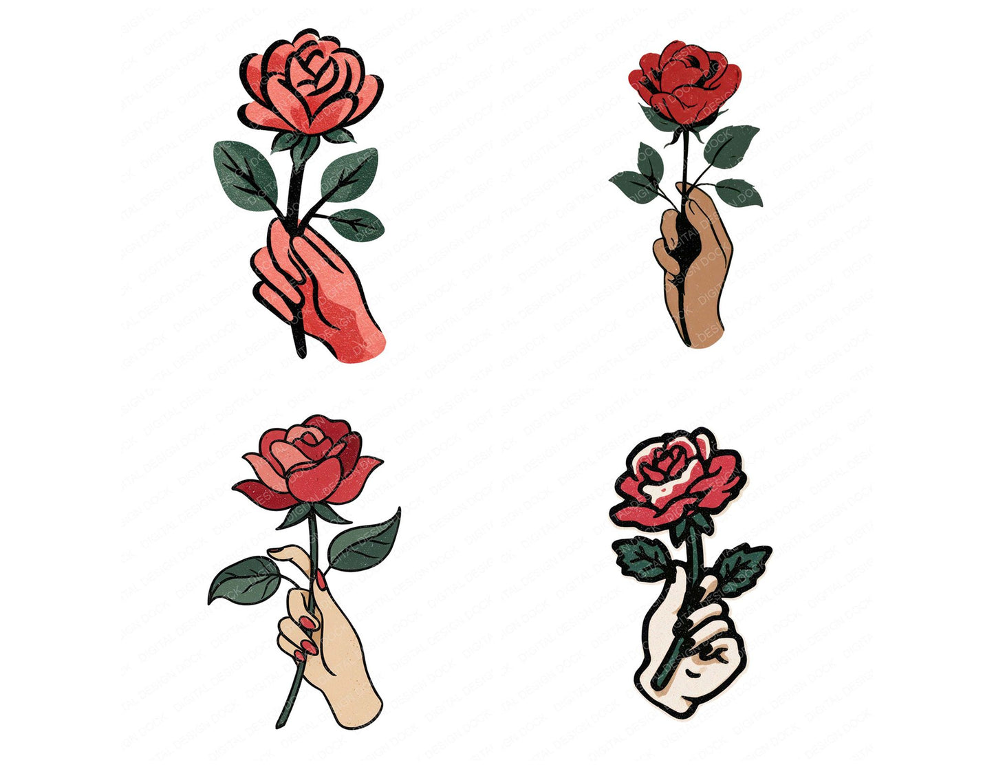 Minimal Hand Rose Clipart Set (DDD008277)
