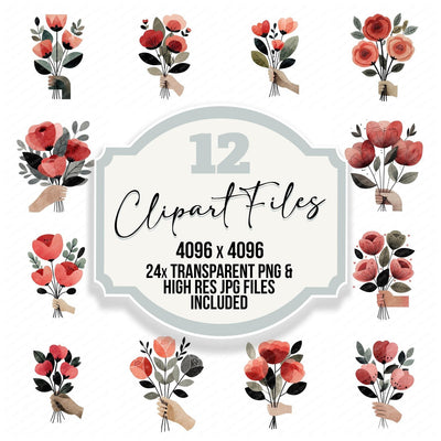 Minimal Hand Rose Bouquet Clipart Set (DDD008278)