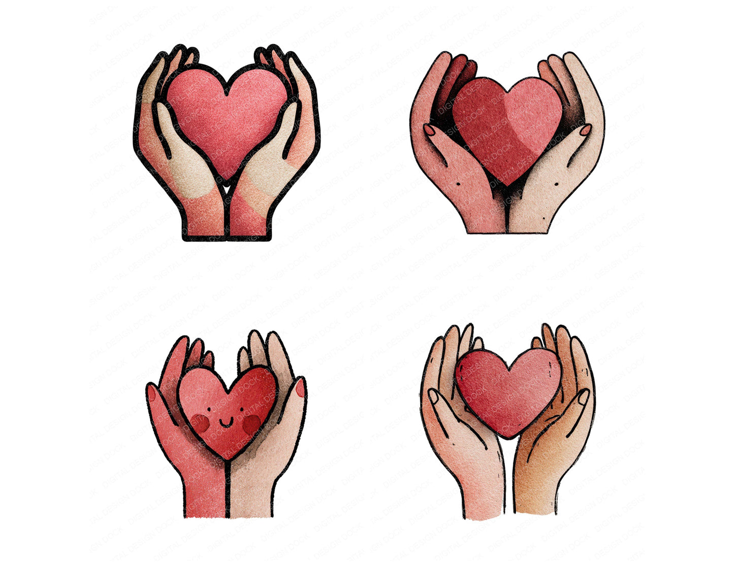 Minimal Hands Holding Heart Clipart Set (DDD008279)