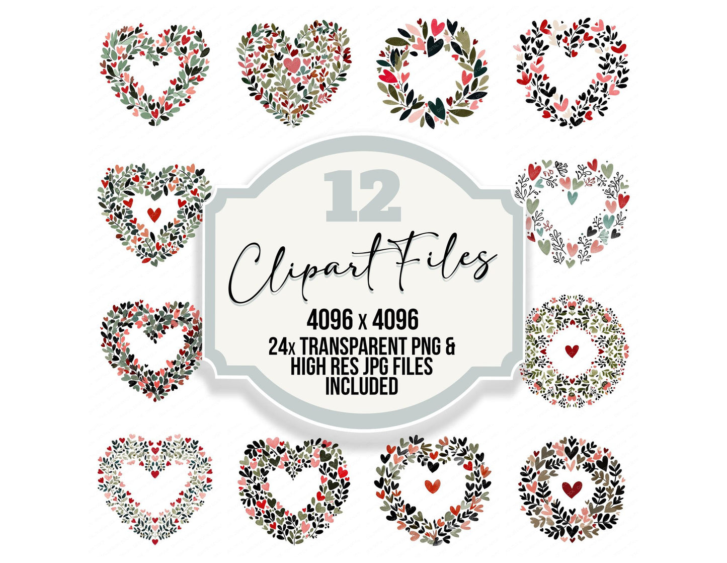 Minimal Heart Wreath Clipart Set (DDD008280)