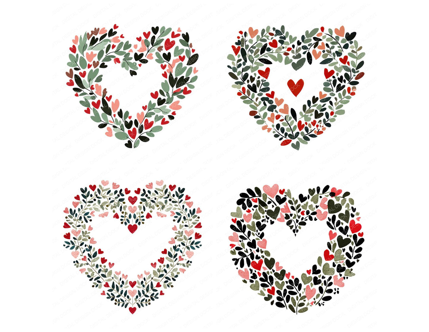 Minimal Heart Wreath Clipart Set (DDD008280)