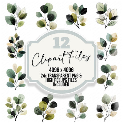 Minimal Leaf Branch clipart set cover showing the designs and file details