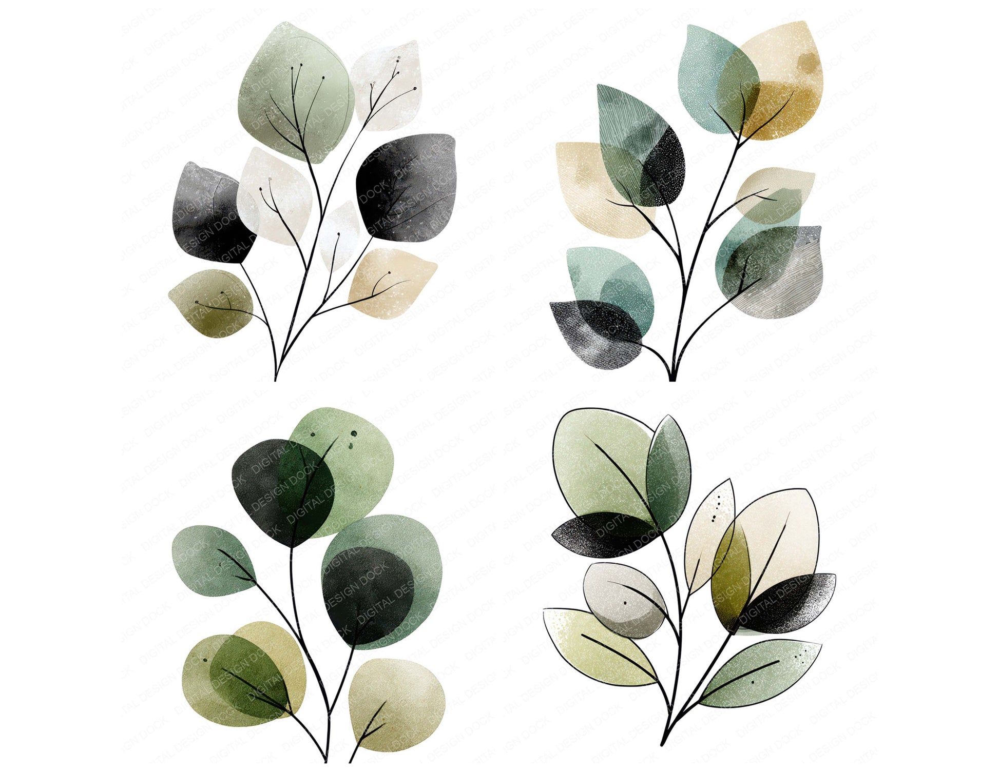 Close view of Minimal Leaf Branch clipart highlighting illustration detail and cohesive colour tones